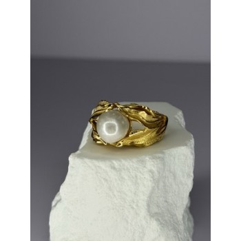 925 STERLING SILVER GOLD PLATED PEARL RING SIZE ADJUSTABLE