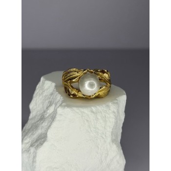 925 STERLING SILVER GOLD PLATED PEARL RING SIZE ADJUSTABLE