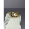 925 STERLING SILVER GOLD PLATED PEARL RING SIZE ADJUSTABLE