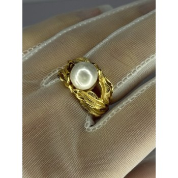 925 STERLING SILVER GOLD PLATED PEARL RING SIZE ADJUSTABLE