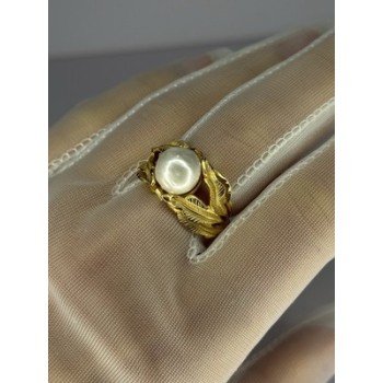 925 STERLING SILVER GOLD PLATED PEARL RING SIZE ADJUSTABLE