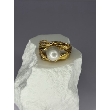 925 STERLING SILVER GOLD PLATED PEARL RING SIZE ADJUSTABLE