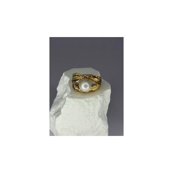925 STERLING SILVER GOLD PLATED PEARL RING SIZE ADJUSTABLE