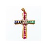 925 Sterling Silver Gold Plated Emerald, Pink & Blue Topaz Cross Pendant