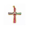 925 Sterling Silver Gold Plated Emerald, Pink & Blue Topaz Cross Pendant
