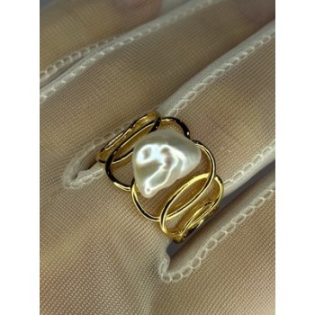 925 STERLING SILVER GOLD PLATED PEARL RING SIZE ADJUSTABLE