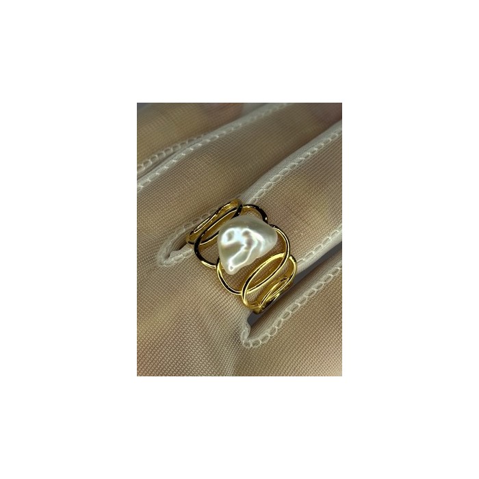 925 STERLING SILVER GOLD PLATED PEARL RING SIZE ADJUSTABLE