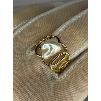 925 STERLING SILVER GOLD PLATED PEARL RING SIZE ADJUSTABLE