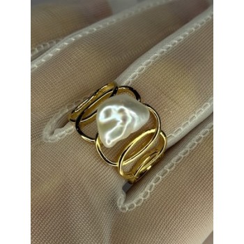 925 STERLING SILVER GOLD PLATED PEARL RING SIZE ADJUSTABLE