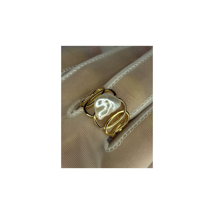 925 STERLING SILVER GOLD PLATED PEARL RING SIZE ADJUSTABLE