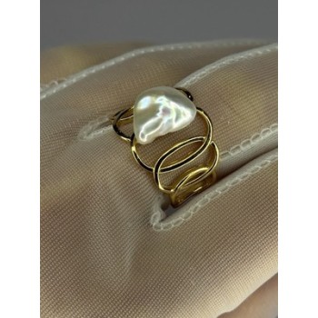 925 STERLING SILVER GOLD PLATED PEARL RING SIZE ADJUSTABLE