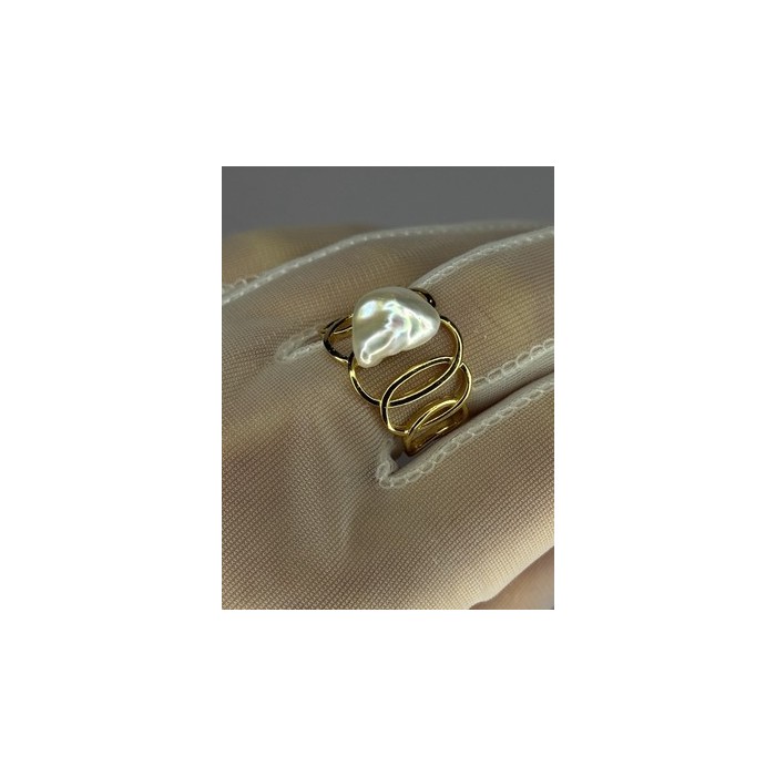 925 STERLING SILVER GOLD PLATED PEARL RING SIZE ADJUSTABLE