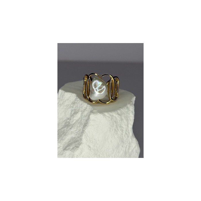 925 STERLING SILVER GOLD PLATED PEARL RING SIZE ADJUSTABLE
