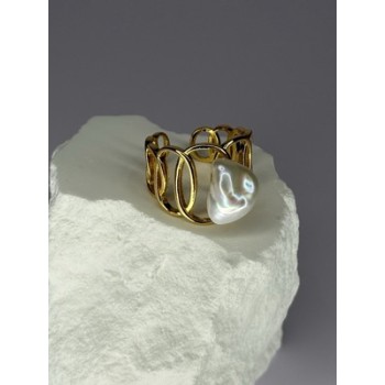 925 STERLING SILVER GOLD PLATED PEARL RING SIZE ADJUSTABLE