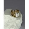 925 STERLING SILVER GOLD PLATED PEARL RING SIZE ADJUSTABLE