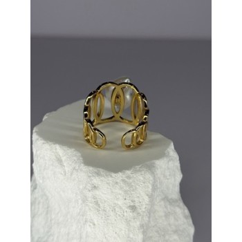 925 STERLING SILVER GOLD PLATED PEARL RING SIZE ADJUSTABLE