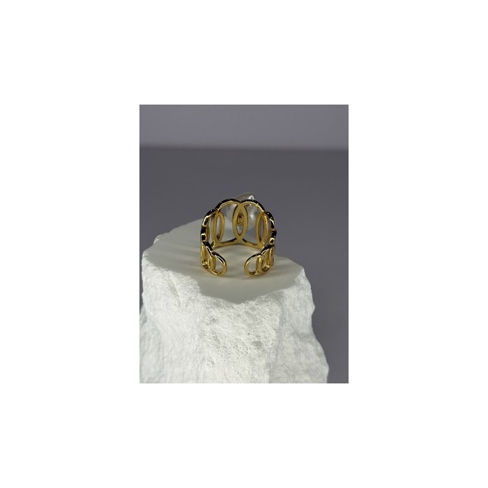 925 STERLING SILVER GOLD PLATED PEARL RING SIZE ADJUSTABLE
