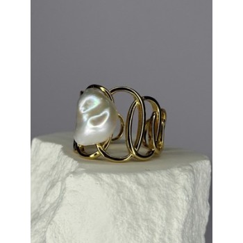 925 STERLING SILVER GOLD PLATED PEARL RING SIZE ADJUSTABLE
