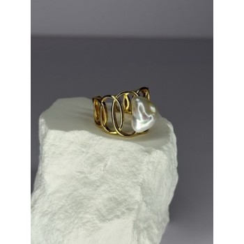 925 STERLING SILVER GOLD PLATED PEARL RING SIZE ADJUSTABLE