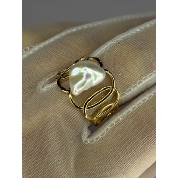 925 STERLING SILVER GOLD PLATED PEARL RING SIZE ADJUSTABLE