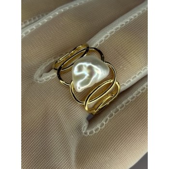 925 STERLING SILVER GOLD PLATED PEARL RING SIZE ADJUSTABLE