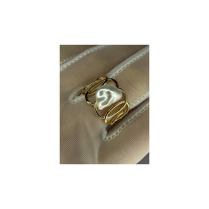925 STERLING SILVER GOLD PLATED PEARL RING SIZE ADJUSTABLE