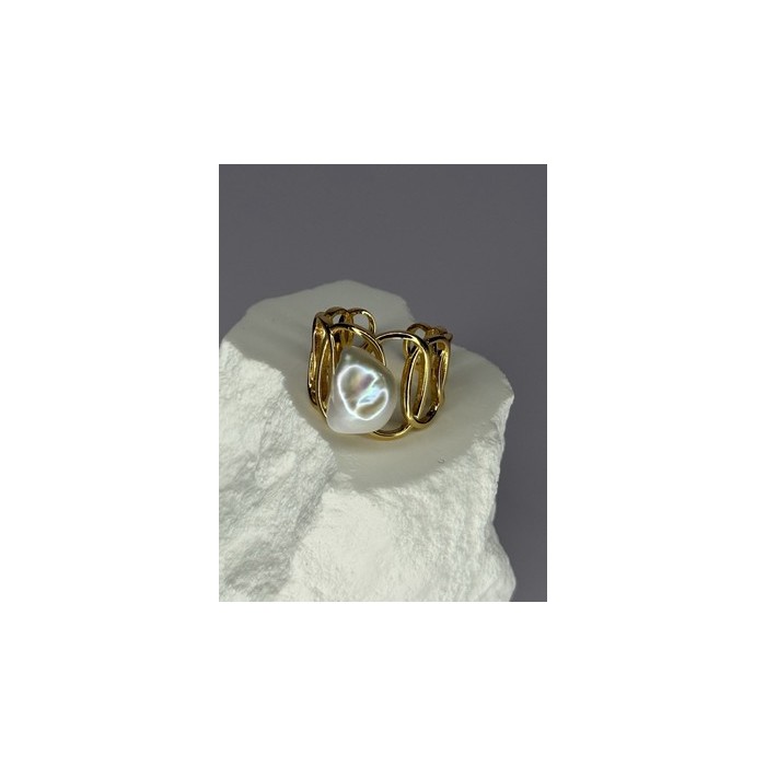 925 STERLING SILVER GOLD PLATED PEARL RING SIZE ADJUSTABLE
