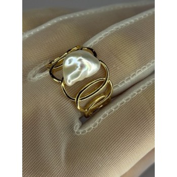 925 STERLING SILVER GOLD PLATED PEARL RING SIZE ADJUSTABLE