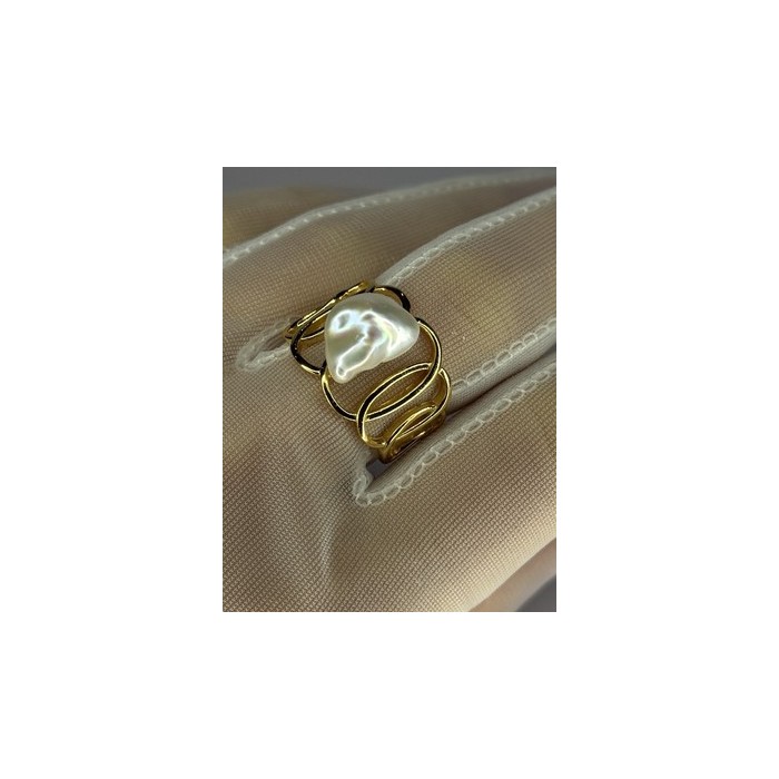 925 STERLING SILVER GOLD PLATED PEARL RING SIZE ADJUSTABLE