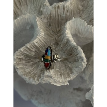 Colorful Native American 925 Sterling Silver Multi Gemstone Ring Size 5