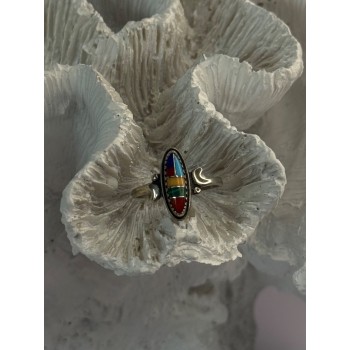 Colorful Native American 925 Sterling Silver Multi Gemstone Ring Size 5