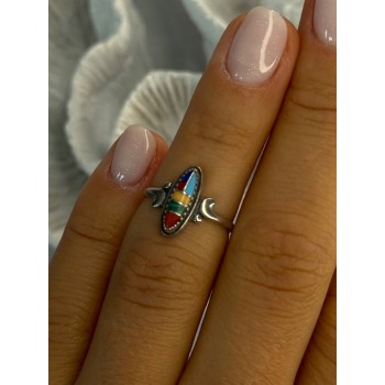 Colorful Native American 925 Sterling Silver Multi Gemstone Ring Size 5