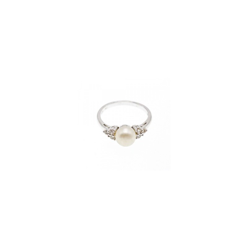 925 Sterling Silver Pearl & CZ Ring Size 7
