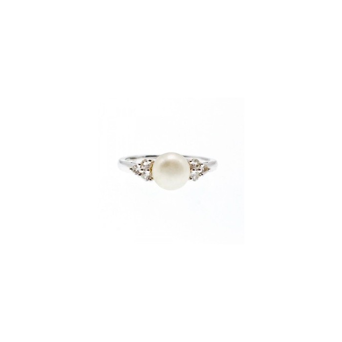 925 Sterling Silver Pearl & CZ Ring Size 7
