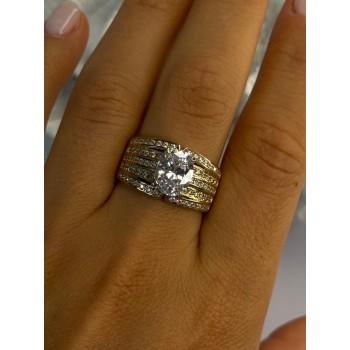 Beautiful 925 Sterling Silver Gold Plated CZ Ring Size 9