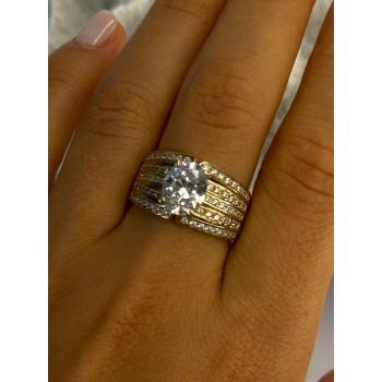 Beautiful 925 Sterling Silver Gold Plated CZ Ring Size 9