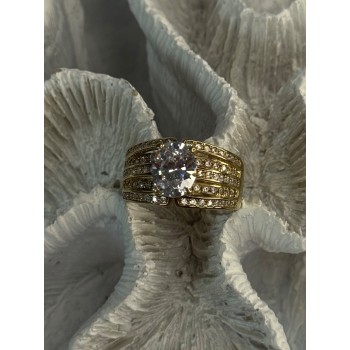 Beautiful 925 Sterling Silver Gold Plated CZ Ring Size 9