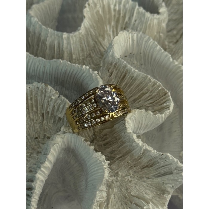 Beautiful 925 Sterling Silver Gold Plated CZ Ring Size 9