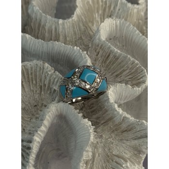 925 Sterling Silver Turquoise & CZ Ring Size 6