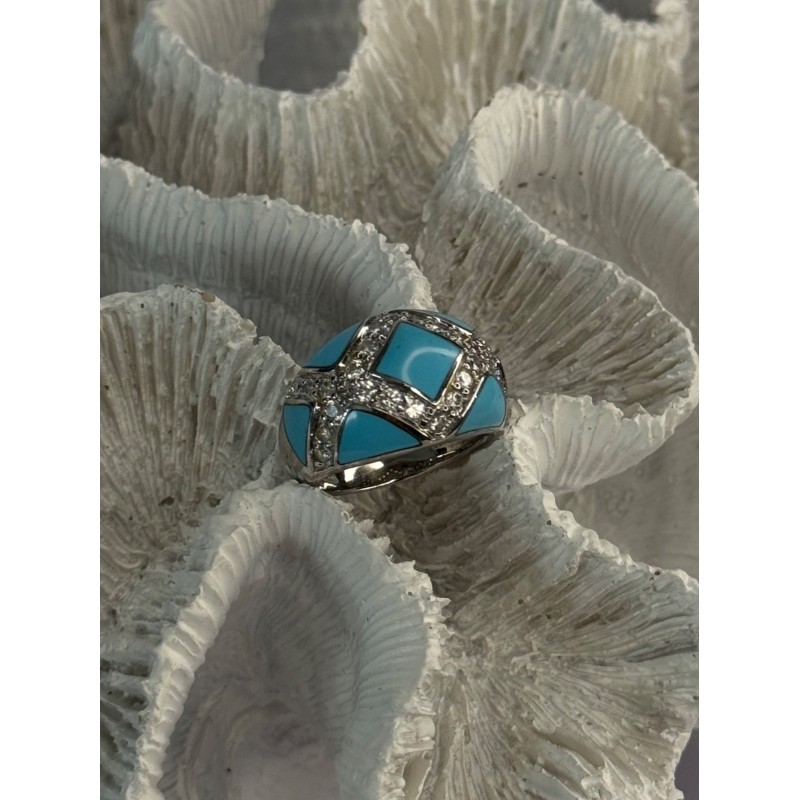 925 Sterling Silver Turquoise & CZ Ring Size 6