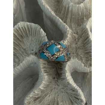 925 Sterling Silver Turquoise & CZ Ring Size 6