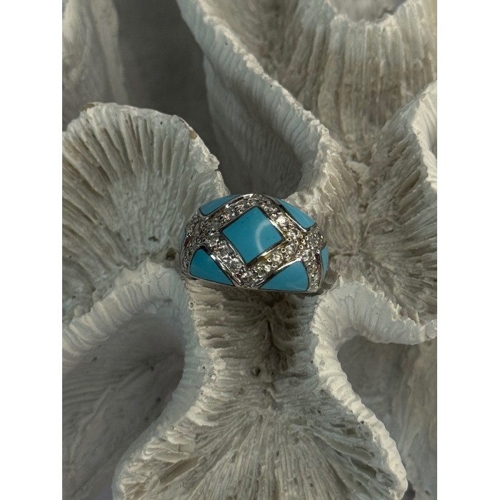 925 Sterling Silver Turquoise & CZ Ring Size 6