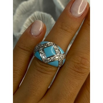 925 Sterling Silver Turquoise & CZ Ring Size 6
