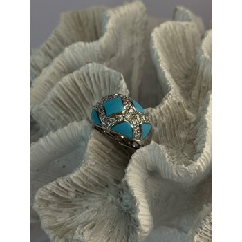 925 Sterling Silver Turquoise & CZ Ring Size 6