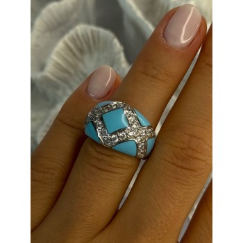925 Sterling Silver Turquoise & CZ Ring Size 6