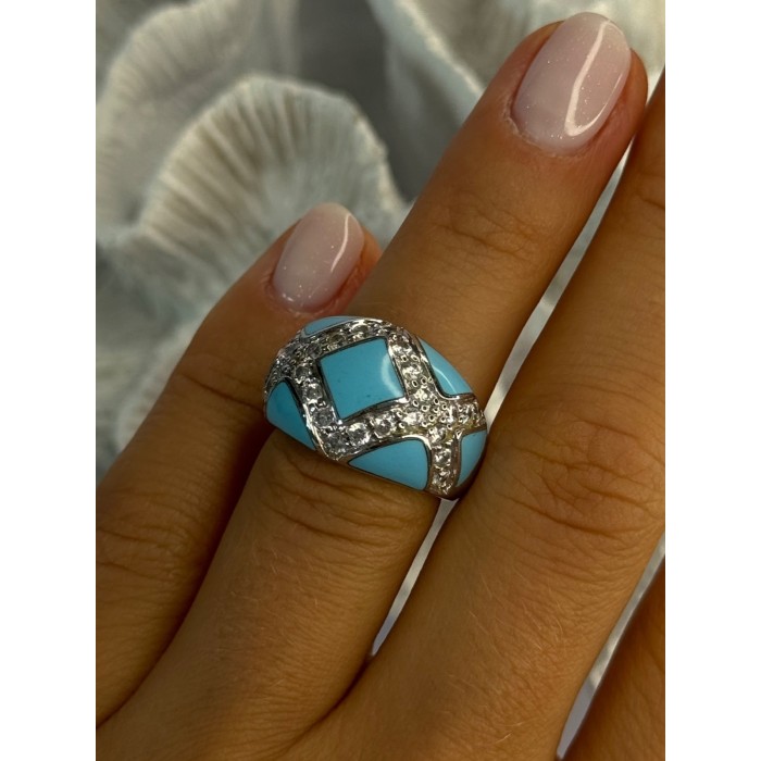925 Sterling Silver Turquoise & CZ Ring Size 6