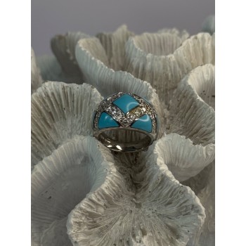 925 Sterling Silver Turquoise & CZ Ring Size 6