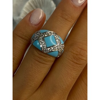 925 Sterling Silver Turquoise & CZ Ring Size 6