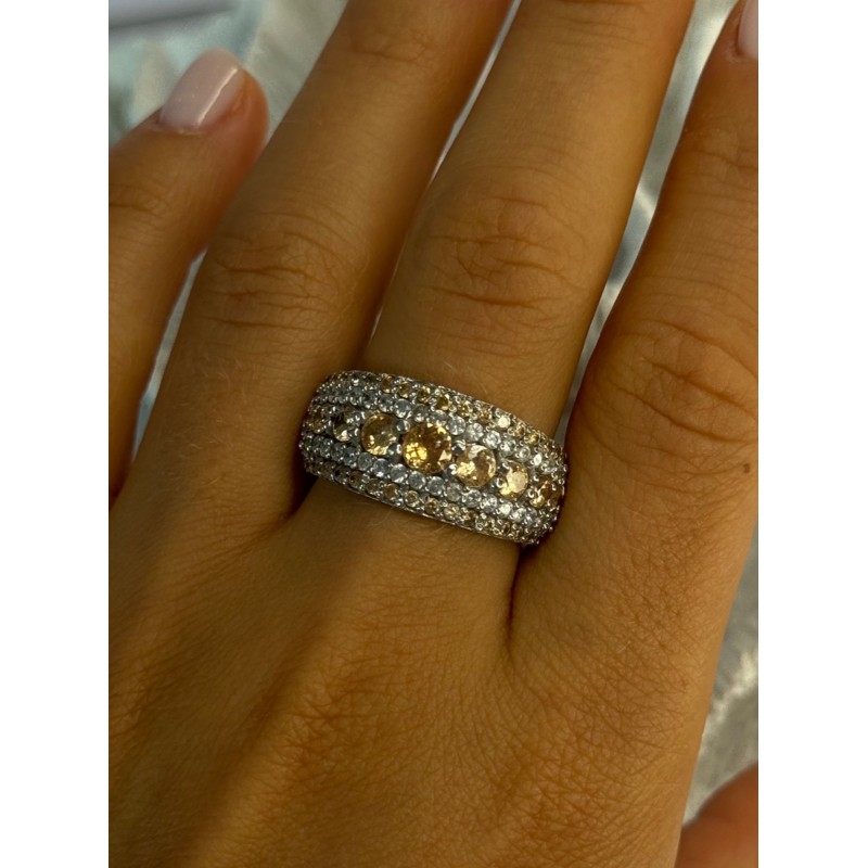 925 Sterling Silver Citrine & Beryl Ring Size 9.5