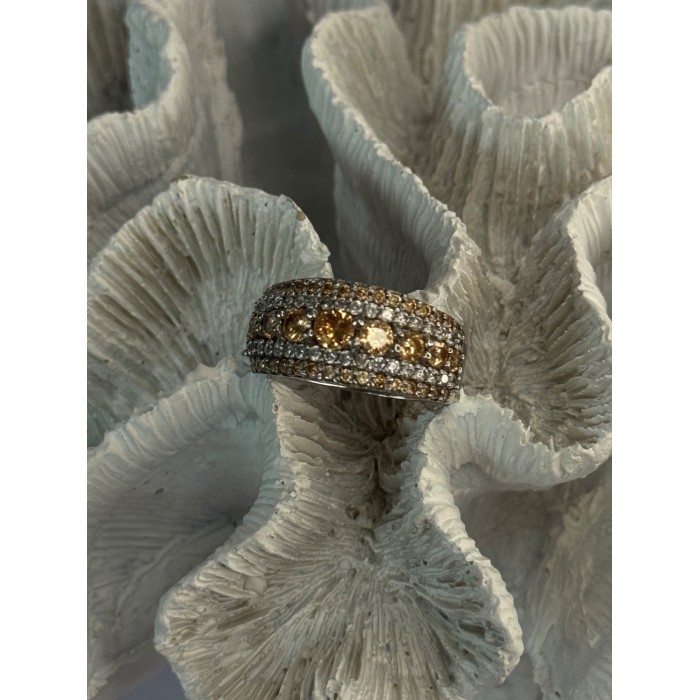 925 Sterling Silver Citrine & Beryl Ring Size 9.5